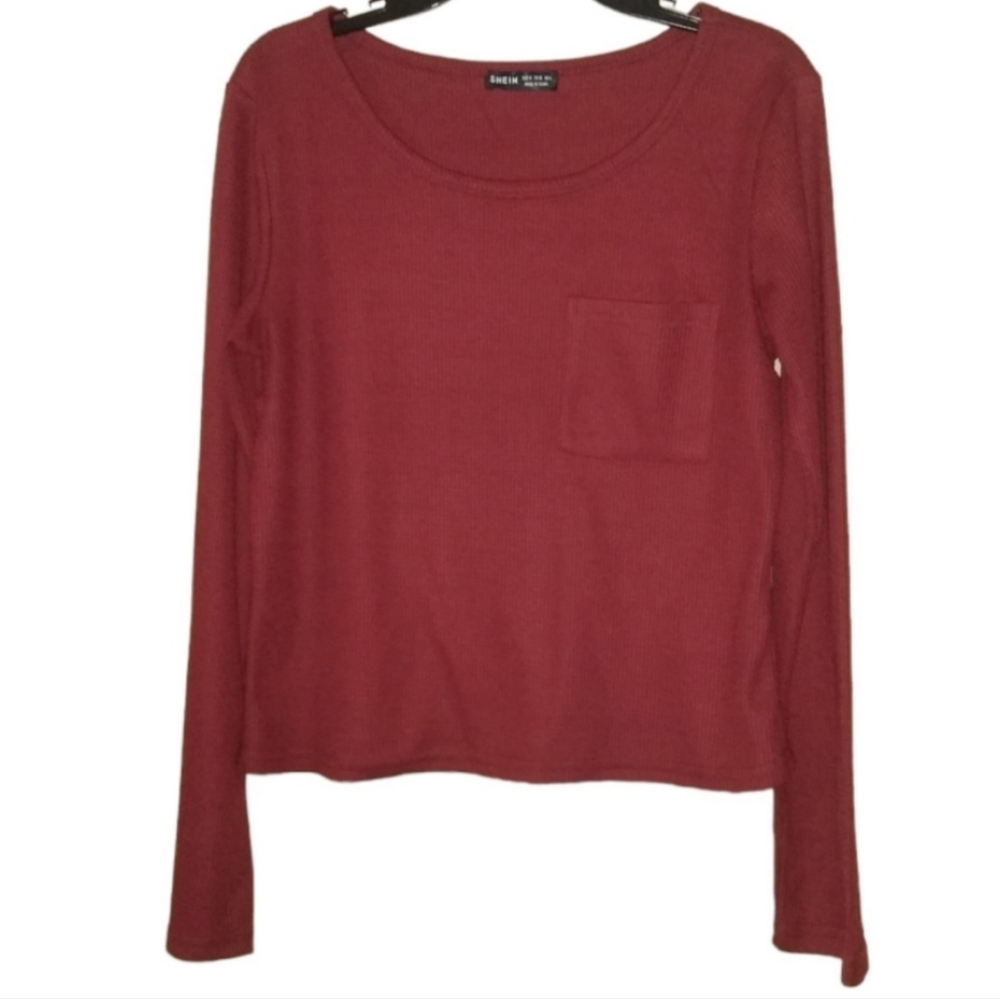 SHEIN Women's Maroon Long sleeve Round Neckline Semi Crop Sweatshirt Size M